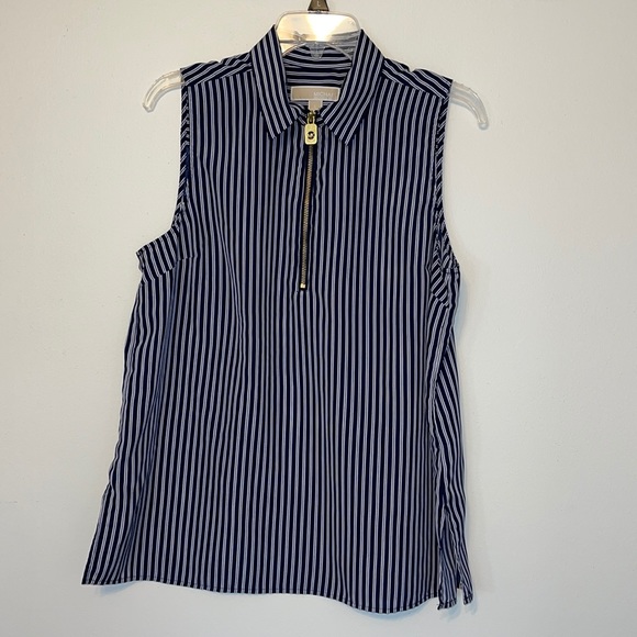 MICHAEL by Michael Kors Navy/White Blouse Size L - Picture 3 of 5